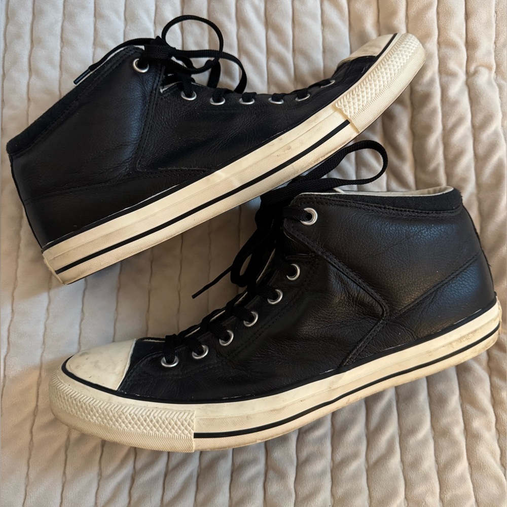 Converse Chuck Taylor’s, Black Leather, Men’s Sz. 12